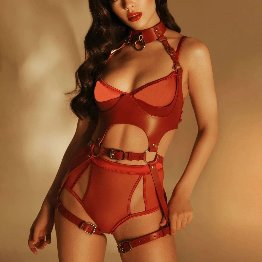 Women'S Fashion Harness - Damesmode harnas tailleband set PU lederen