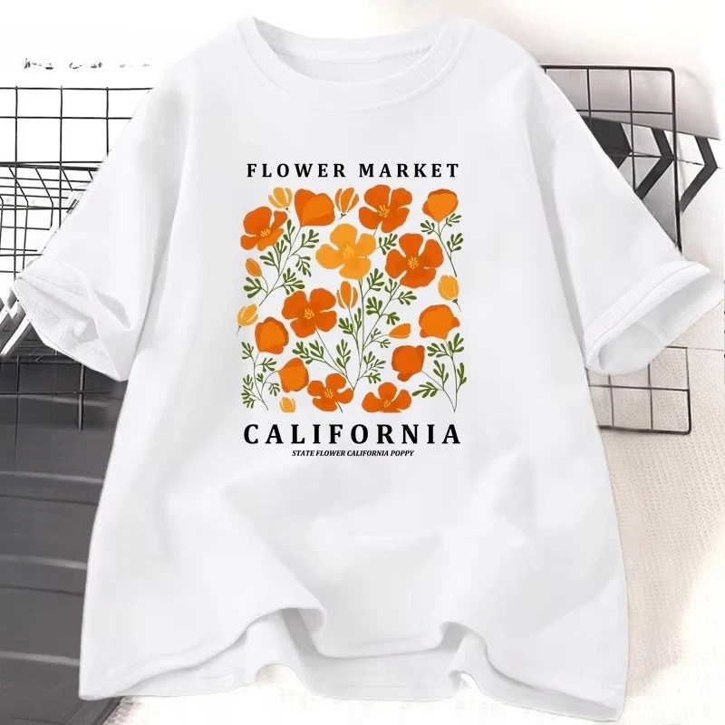 Women'S Fashion Market Size - Bloemenmarkt Californië T-shirt Vrouw Katoenen Bloemen