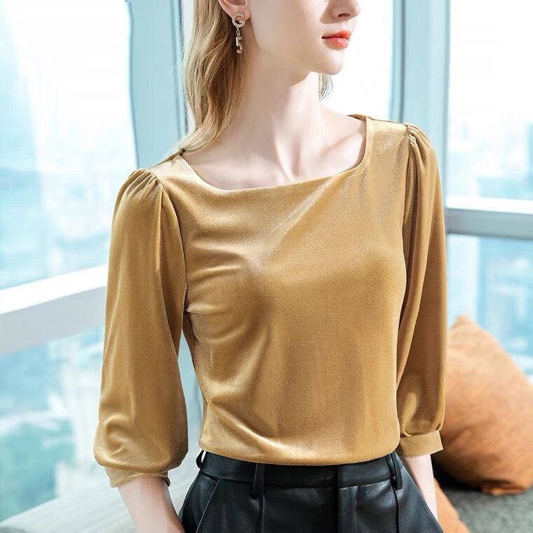 Women Fashion Blouse - Engelse stijl damesmode vintage velours overhemd