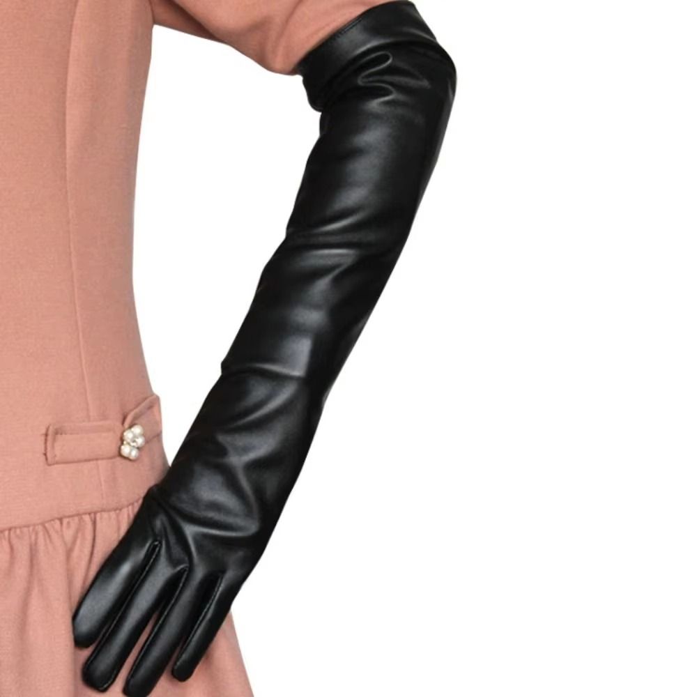 Women'S Fashion Of The 1920S - Modieuze effenkleurige PU-leren handschoenen, touchscreen, lange