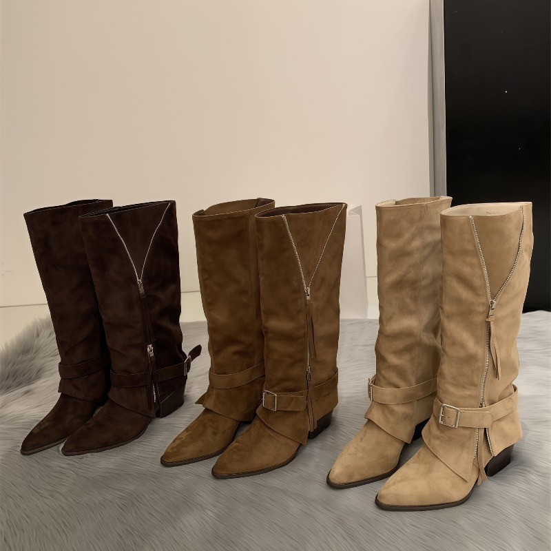 Women Fashion Youtube - Dameslaarzen Vintage suède leer Casual lange