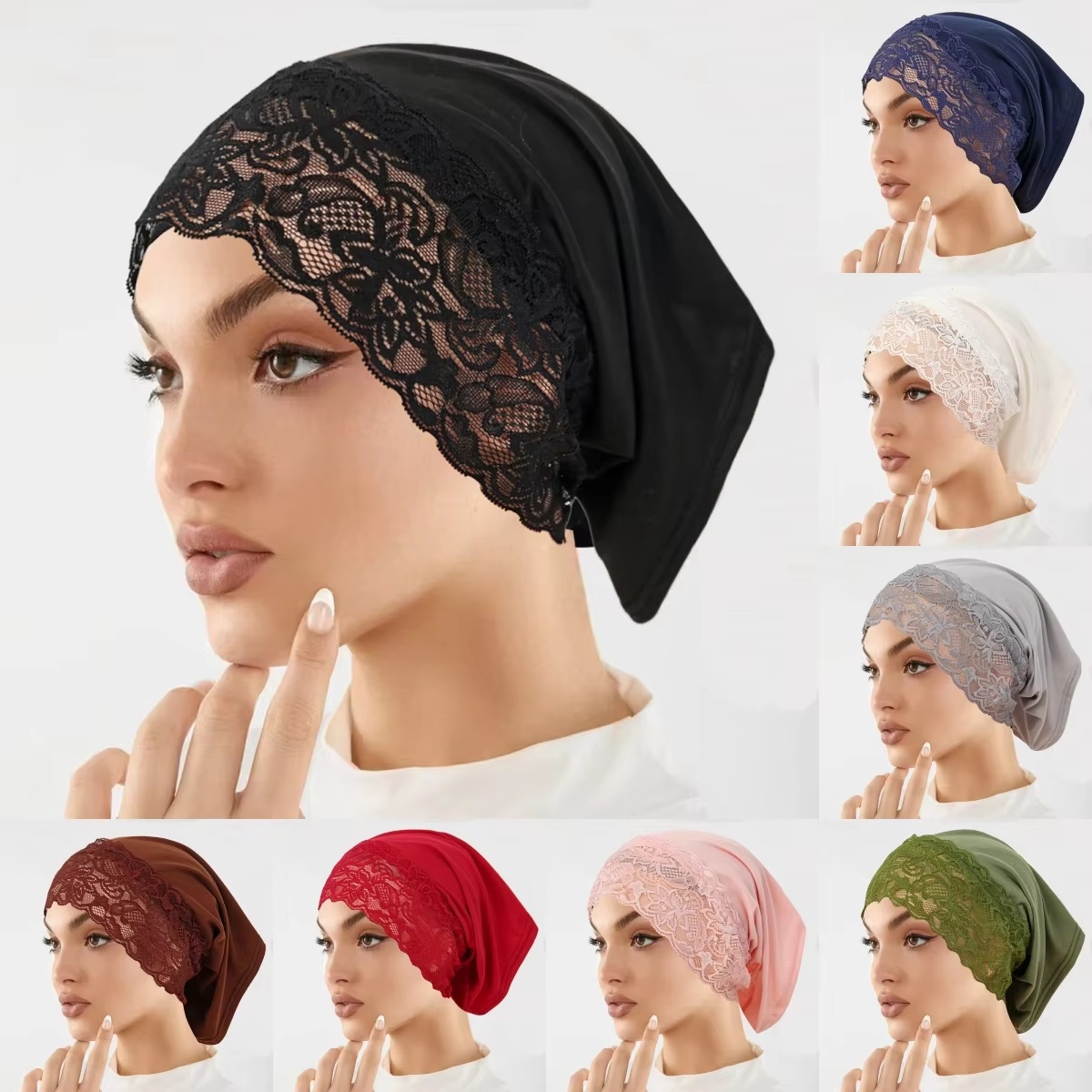 Women Fashion Youtube - Moslim hoofdbedekking, binnenhijab, onderkap met kant,