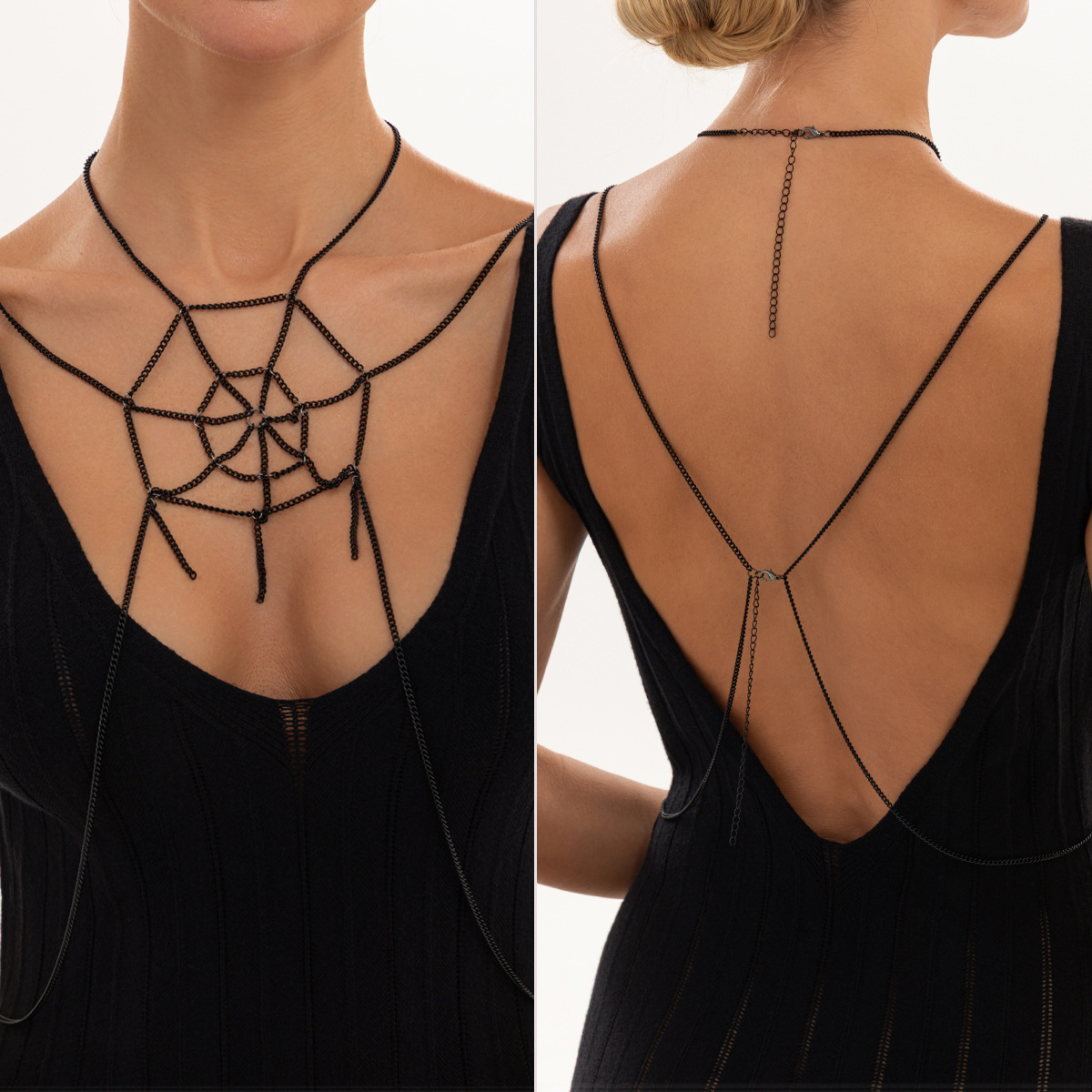 Women'S Fashion Harness - Gotische zwarte kettinghalsketting voor vrouwen, spinnenweb-harnas