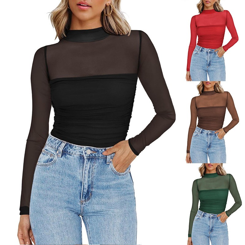 Dames effenkleurige doorschijn - Women Fashion Blouse recensie en prijs